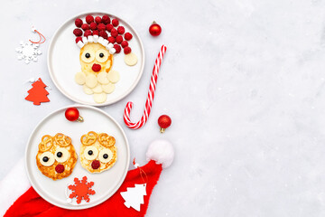 Christmas Santa Claus,deers face pancake for kids baby children breakfast dinner. xmas food