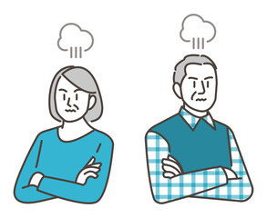 Old couple fighting in anger. Mature divorce concept [Vector illustration].
