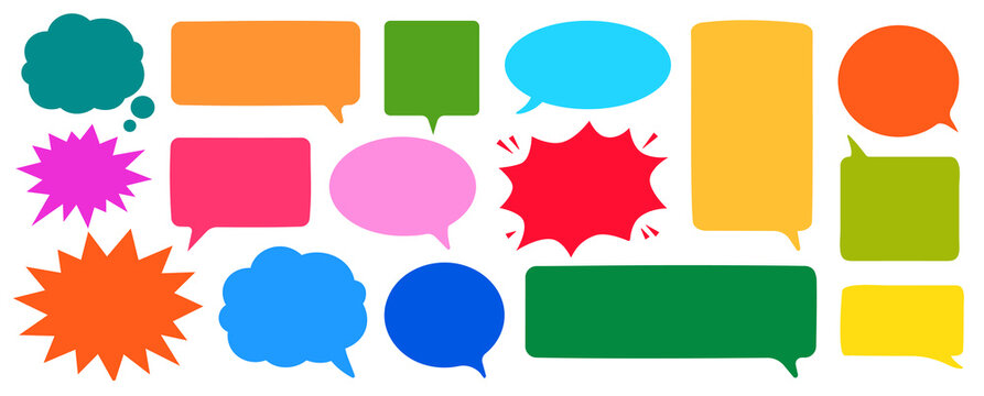 flat speech bubble and dialogue set vector. Colorful chat text doodles.