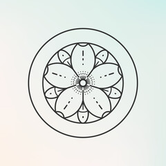 Sakura symbol. Trendy geometric emblem of flower bud. Modern abstract linear composition and graphic design element.