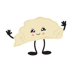 Cute dumpling in the style of kawaii. Vector illustration of Asian cuisine.