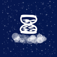 Obraz premium Hourglass, time, minutes, counting. Banner, illustration with dark blue color background. New concept backdrop, glitter effect