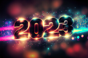 glowing 2023 new year sign with bokeh background