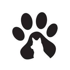 Silhouette of a cat's paw. Paw prints. The dog puppy icon . A trace of a pet.