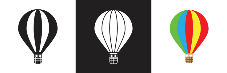 Fototapeta premium Hot air balloon. Hot air balloon collection. Hot air balloon in flat style. Simple hot air balloon. Vintage sky transport, air journey flying aerostat vector symbols set. Vector illustration.