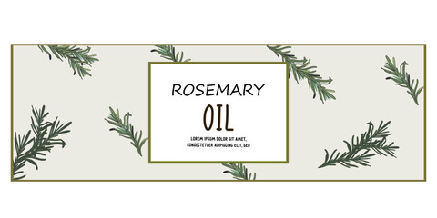 Rosemary food label or horizontal banner hand drawn design for food spices and cosmetic aromatherapy rosemary oil packaging, sketch vector illustration. Rosemary label design background.
