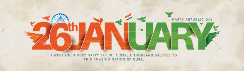 vector illustration of  Republic Day India (26 January) with text and  Flying Pigeon.
