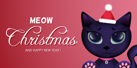 Christmas cat, big logo. Animal shop banner