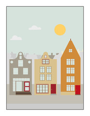 old houses in the city colorful flat vector illustration