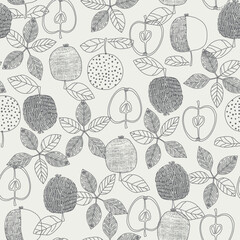 Apple vector seamless pattern, fruits graphic monochrome background - 552015501