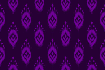 Ethnic ikat seamless pattern in tribal. Geometric ethnic purple ornament print. Ikat pattern style. Design for background, illustration, fabric, clothing, carpet, textile, batik, embroidery.