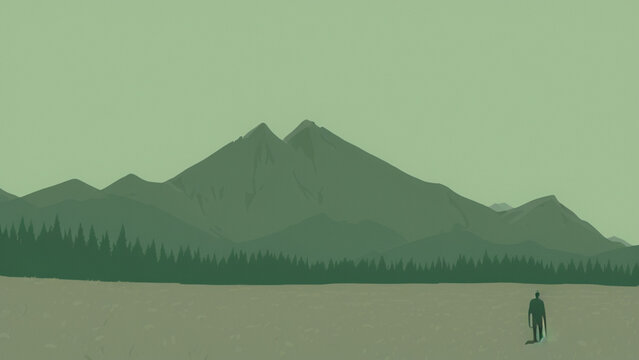 Illustration Style, Stunning, Snowy Mountain Range With Crisp, Clean Air