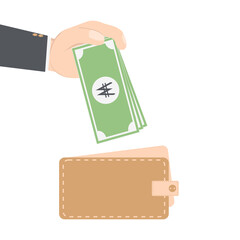 bussinesman hand holding money for saving in purse wallet