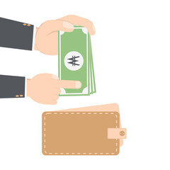 bussinesman hand holding money for saving in purse wallet