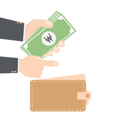 bussinesman hand holding money for saving in purse wallet