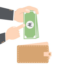 bussinesman hand holding money for saving in purse wallet