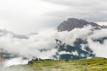 Famous Tre Cime di Lavaredo at summer time. Landscape of Alps Mountains. Dolomites, Alps, Italy, Europe (Drei Zinnen)