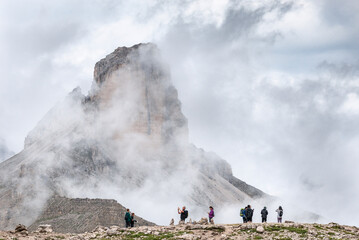 Famous Tre Cime di Lavaredo at summer time. Landscape of Alps Mountains. Dolomites, Alps, Italy, Europe (Drei Zinnen)