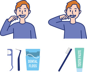 Men brushing their teeth and other dental care
