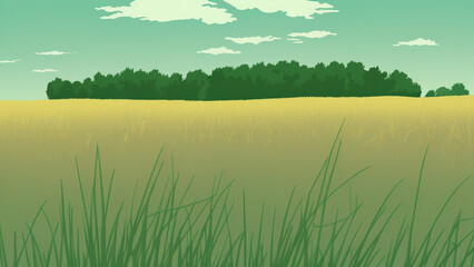 Fototapeta na wymiar illustration style, Lush, green meadow with tall grasses and wildflowers