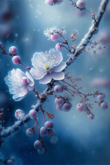 Plum Blossom flower background, Blue and Pink palette, AI Generative Illustration
