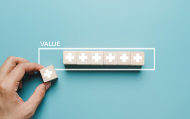 Business hand picking value added download progress and profit to benefit growth and development in business