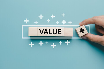 Business hand picking value added download progress and profit to benefit growth and development in...