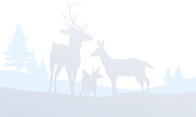 Christmas Deer Silhouette Winter Snow Landscape