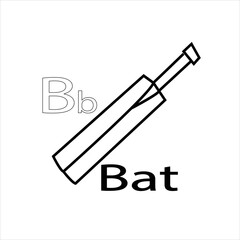illustration of a set of icons.Alphabet B with bat  coloring page