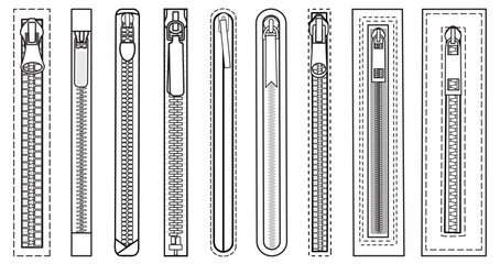 Different types of Zipper Fasteners Vector - obrazy, fototapety, plakaty