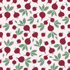 Seamless pattern with Beet. Red beetroot, leaves