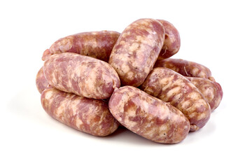 Italian sausages, Raw Salsiccia Sausages, isolated on a white background.