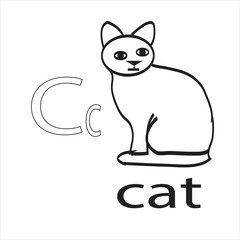 Alphabet C with cat coloring page