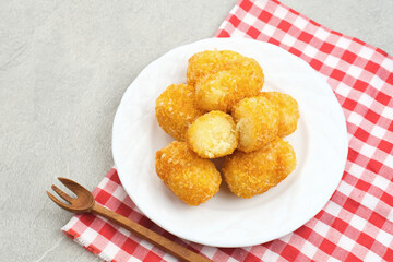 Gethuk Goreng, Indonesian traditional food, made from mashed cassava, and sprinkled with grated coconut.
