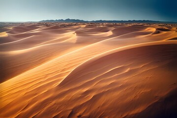 Obraz na płótnie Canvas A desert stretching into the horizon with endless sand dunes. 