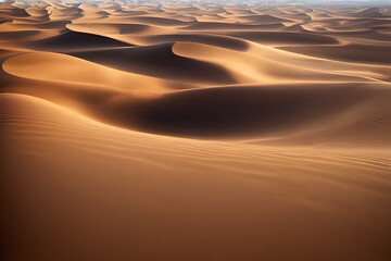Fototapeta na wymiar A desert stretching into the horizon with endless sand dunes. 