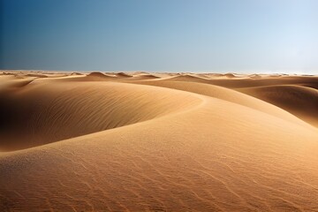A desert stretching into the horizon with endless sand dunes. 