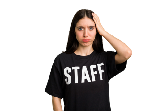 Young caucasian staff woman isolated being shocked, she has remembered important meeting.