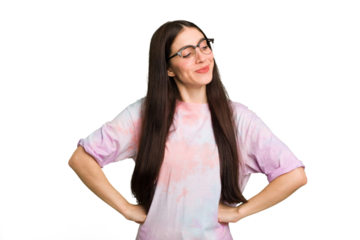 Young caucasian brunette long hair woman cutout isolated dreaming of achieving goals and purposes