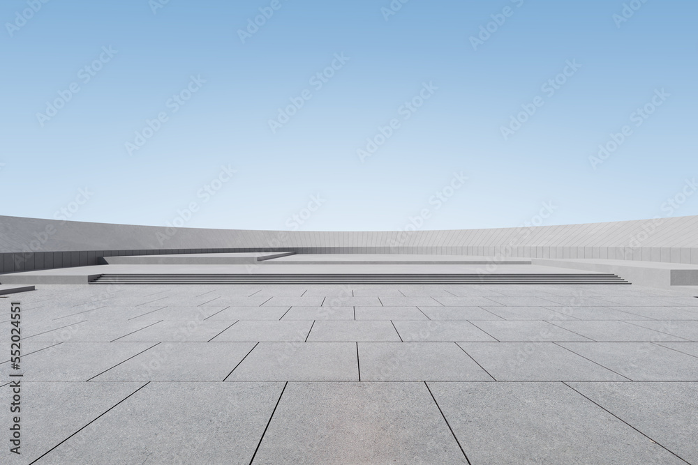 Poster 3d render of abstract architecture space with empty concrete floor, car presentation background.