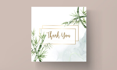 elegant watercolor green bamboo wedding invitation card