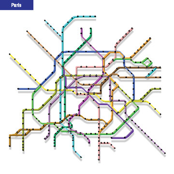 3d isometric Map of the Paris metro subway.
