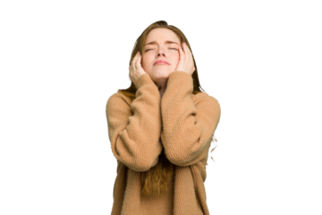 Young caucasian redhead woman isolated whining and crying disconsolately.