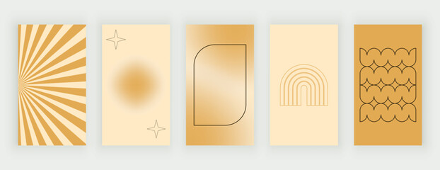 Orange and beige groovy retro backgrounds for stories with wavy lines

