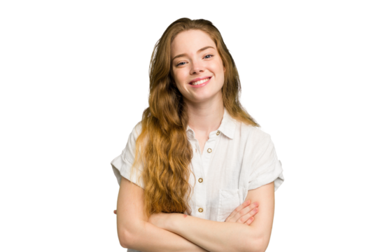 Young caucasian redhead woman isolated happy, smiling and cheerful.