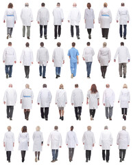 group of doctors in motion isolated on white