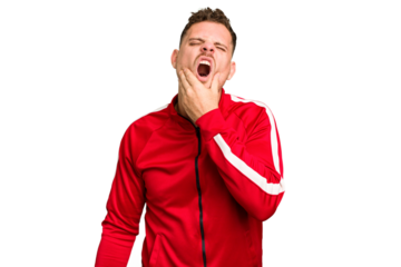 Young caucasian handsome man isolated having a strong teeth pain, molar ache.