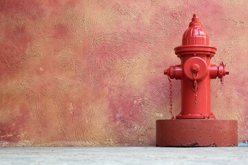 赤い消火栓とピンクの壁