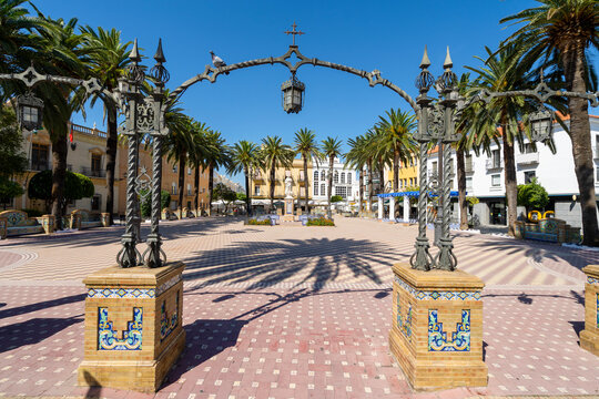 A nice square with palm trees in Ayamonte, Andalusia, Spain