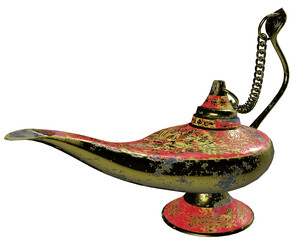 Genie lamp gold high quality 3d render on white background